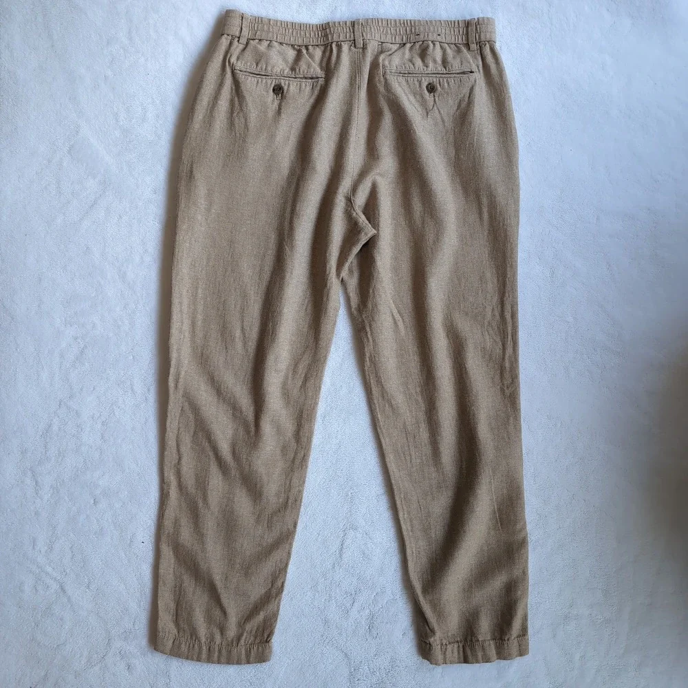 Banana Republic Pants Men 36x32* Tan Linen Cotton Blend Athletic Fit Lightweight